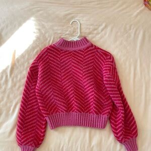 Sugarlips Red and Pink Chevron Turtleneck Sweater